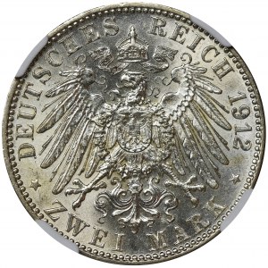 Niemcy, Bawaria, Otto, 2 Marki Monachium 1912 D - NGC AU58