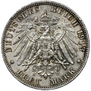 Germany, Saxony, Friedrich August III, 3 Mark Muldenhütten 1913 E