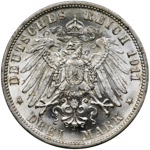 Germany, Wirtemberg, William II, 3 mark Stuttgart 1911 F