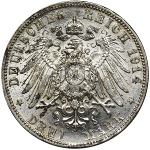 Germany, Bavaria, Ludwig III, 3 Mark Munich 1914 D