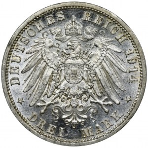 Niemcy, Królestwo Prus, Wilhelm II, 3 Marki Berlin 1914 - jak lustrzanka