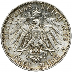 Germany, Wirtemberg, Wilhelm II, 3 Mark Stuttgart 1909 F