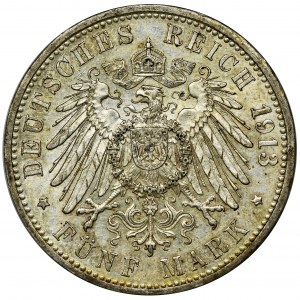 Gemany, Baden, Friedrich II, 5 Mark Karlsruhe 1913 G