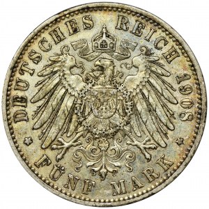 Germany, Baden, Friedrich II, 5 Mark Karlsruhe 1908 G