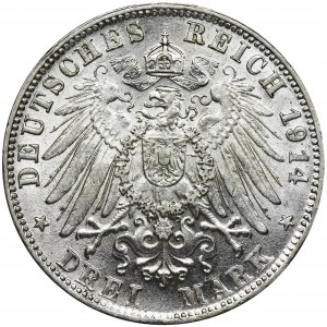 Germany, Bavaria, Ludwig III, 3 Mark Munich 1914 D