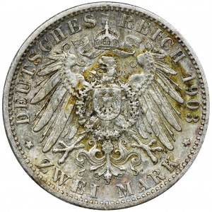 Germany, Württemberg, Wilhelm II, 2 Mark Stuttgart 1907 F