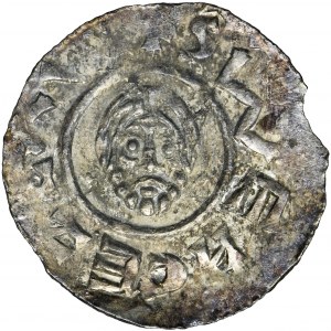 Bohemia, Bretislav II, Denarius - line border