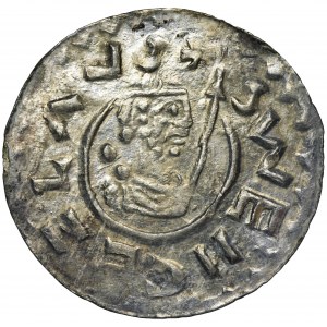 Bohemia, Bretislav II, Denarius - line border