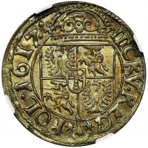Zygmunt III Waza, 3 Krucierze Kraków 1617 - NGC MS62