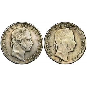 Austria, Franciszek Józef I, 1 Floren Wiedeń i Mediolan 1858 (2 szt.) - komplet spinek