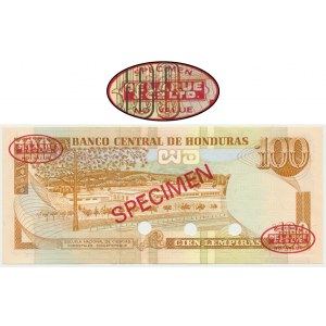 Honduras, 100 lempiras (1993-94) - SPECIMEN - Thomas De La Rue - Specimen No 010 -