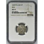 Sigismund III Vasa, 3 Polker Riga 1620 - NGC AU55 - RARE, ILUSTRATED