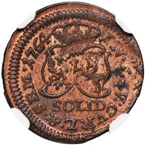 Księstwo Kurlandii, Ernest Jan Biron, Szeląg Mitawa 1764 - NGC MS63 RB - RZADKI