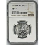 5 złotych 1974 Rybak - NGC MS67 - płaska data