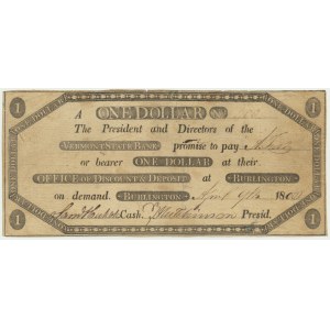 USA, Vermont State Bank, 1 dolar 1800