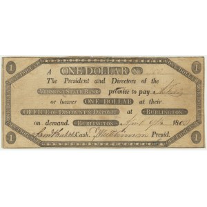 USA, Vermont State Bank, 1$ 1800