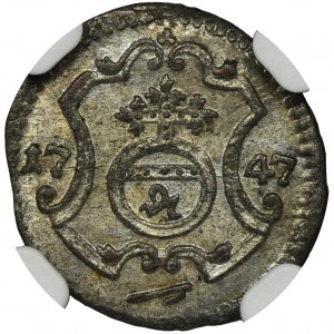 August III Sas, Halerz Drezno 1747 FWôF - NGC MS64