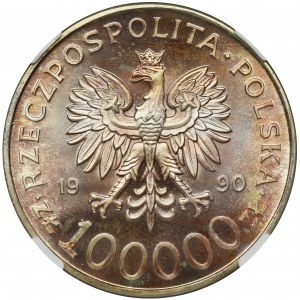 100.000 złotych 1990 Solidarność - TYP A - NGC MS67