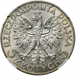 Głowa Kobiety, 5 złotych Londyn 1932 - NGC MS61