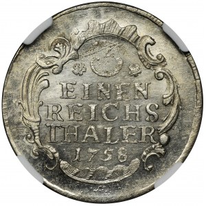 Germany, Brandenburg-Prussia, Friedrich II, 1/3 Thaler Dresden 1758 - NGC MS63