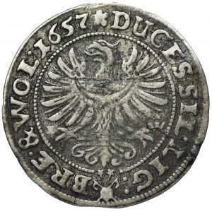Śląsk, Księstwo Legnicko-Brzesko-Wołowskie, Jerzy III Brzeski, Ludwik IV Legnicki i Krystian Wołowsko-Oławski, 3 Krajcary 1657 EW