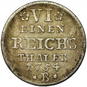 Germany, Kingdom of Prussia, Friedrich II, 1/6 Thaler Breslau 1754 B - VERY RARE