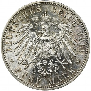 Germany, Saxony, Friedrich August III, 5 Mark Muldenhütten 1914 E