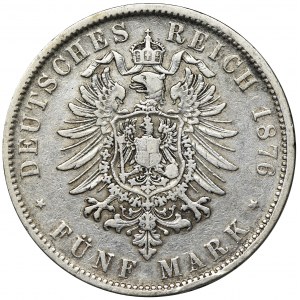 Germany, Württemberg, Karl von Württemberg, 5 Mark Stuttgart 1876 F
