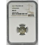 Sigismund III Vasa, 2 Denarius Vilnius 1611 - NGC MS63