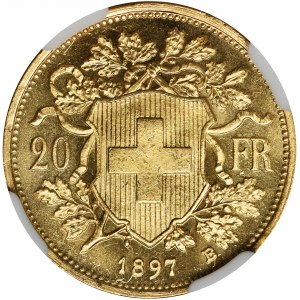 Switzerland, 20 Francs Bern 1897 - NGC MS65