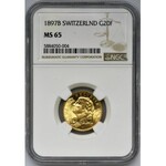 Switzerland, 20 Francs Bern 1897 - NGC MS65