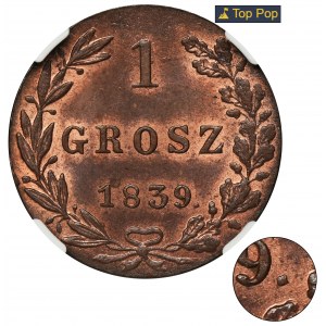 1 grosz Warszawa 1839 MW - NGC MS65 RB - KROPKA PO DACIE - WYŚMIENITY