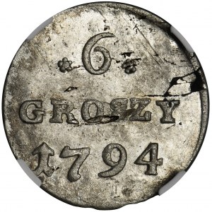 Poniatowski, 6 Groszy 1794 - NGC MS63