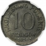 Królestwo Polskie, 10 fenigów 1918 - NGC MS65 - Ex.Karolkiewicz