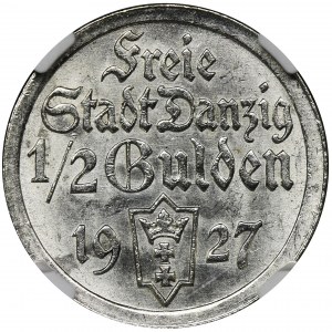 Wolne Miasto Gdańsk, 1/2 guldena 1927 - NGC MS63 - RZADKI