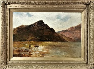 Alfred Fontville de BREANSKI - przypisywany, XIX / XX w., Pejzaż górski z krowami