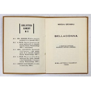 GRONSKIJ Mikołaj - Belladonna. Z linorytami Z. Waśniewskiego, wydano 100 egz.