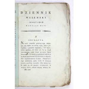 DZIENNIK Wileński. Wilno. Wyd. Józef Zawadzki. 8. oryginalna oprawa broszurowa. R. 2, nr 5: V 1806. s. [103]-211