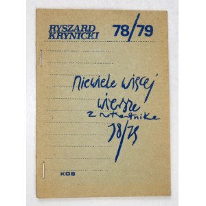 KRYNICKI Ryszard - Niewiele więcej. Wiersze z notatnika 78/79. Rysunki: Leszek Sobocki. Kraków 1981. Kos. 16, s. 39
