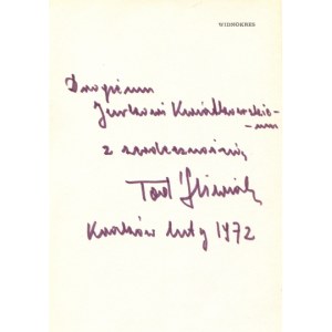 ŚLIWIAK Tadeusz - Widnokres. Z dedykacją autora. Warszawa 1971. Państwowy Instytut Wyd. 16d, s. 150, [2]. broszura, obwoluta