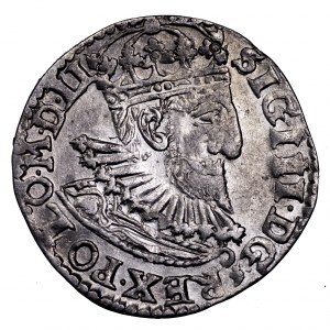 Zygmunt III Waza, trojak 1593, Olkusz - trójliść i ozdobnik pod kryzą
