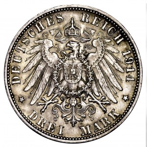 Niemcy, Wirtembergia, 3 marki 1914 F - piękne
