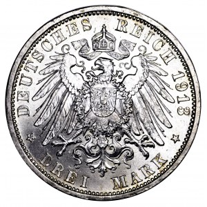 Niemcy, Prusy, 3 marki 1913 A, mundur - piękne