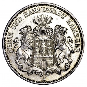 Niemcy, Hamburg, 3 marki 1913 J - najrzadsze