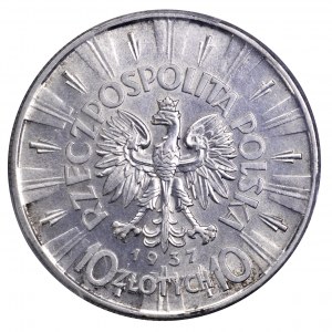 II Rzeczpospolita, 10 złotych 1937, Piłsudski - PCGS AU58