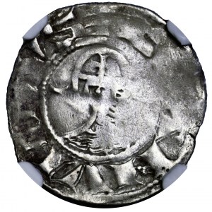 Krzyżowcy, Bohemund III (1149–1163), denar, Antiochia - NGC Fine Details