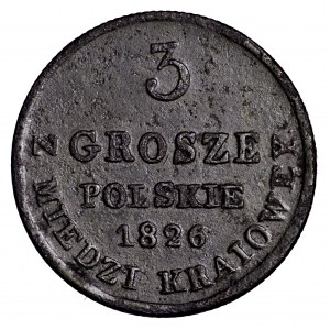 Królestwo Polskie, 3 grosze 1826 IB - Z MIEDZI KRAIOWEY
