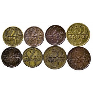 II Rzeczpospolita, zestaw 8 monet groszowych