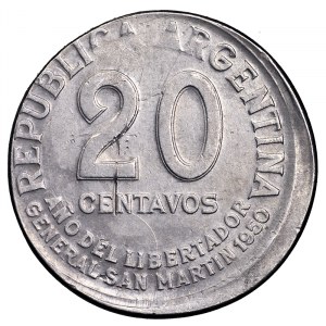 Argentyna, 20 centavos 1950 - destrukt, rzadkie