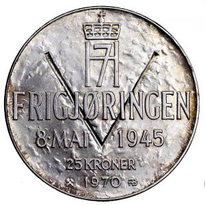 Norwegia, 25 koron 1970, 25 rocznica wyzwolenia